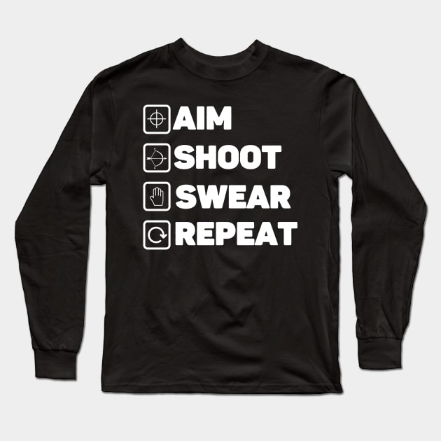 Aim Shoot Swear Repeat Archery Sports Enthusiast Long Sleeve T-Shirt by JB.Collection